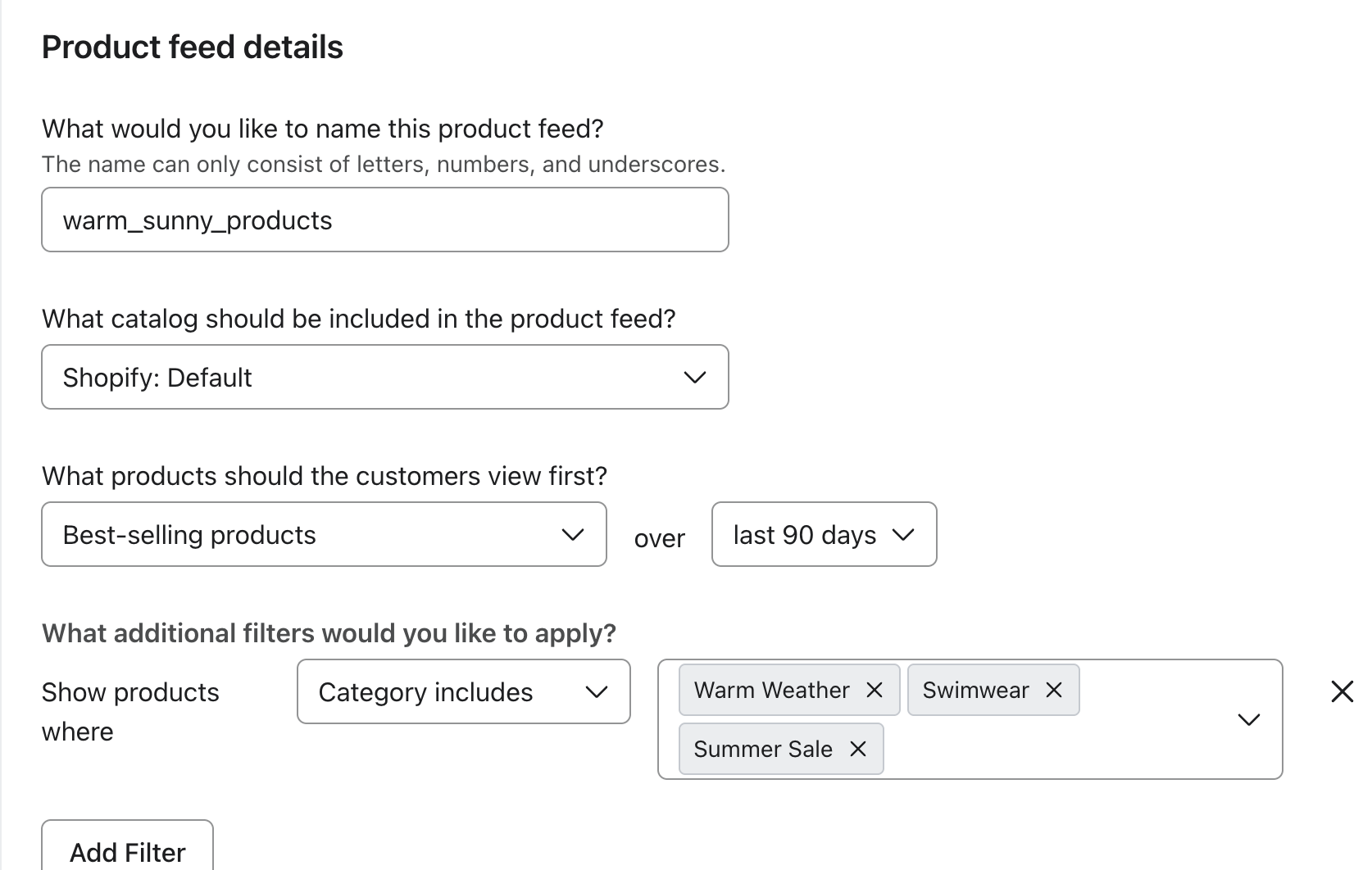 Example warm and sunny product feed