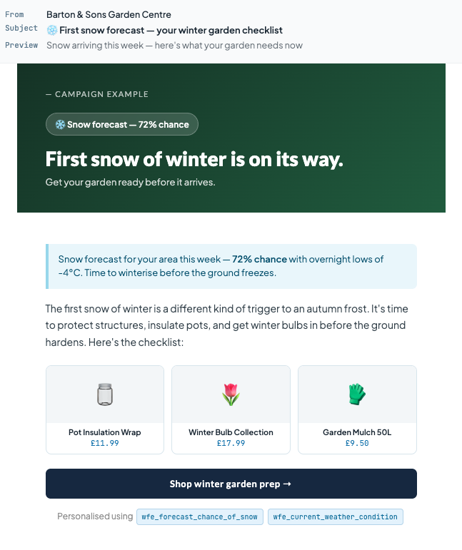 Example first snow email